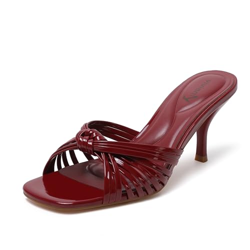 Image of vivianly Heeled Sandals for Women Kitten Heel Square Open Toe Sandals Backless Slip-On Mule Shoes Wedding & Leisure