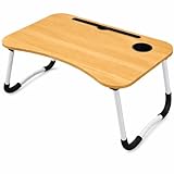 Mesa Portátil Dobrável para Notebook 15” com Porta-Copos e Suporte para Tablet – Ideal para Cama, Sofá e Home Office – MDF Reforçado Cor Carvalho, Estrutura Resistente e Compacta Linha Premium