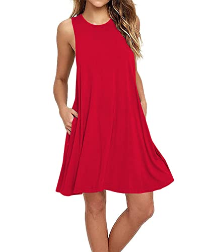 Image of Summer Dresses for Women Casual Sleeveless Swing Sundress with Pockets