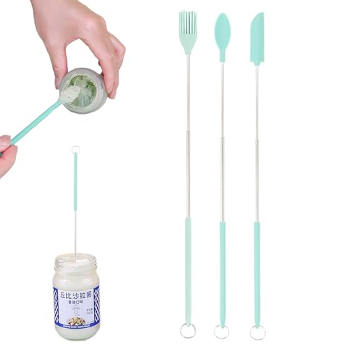 Espátula y cuchara telescópica, espátula telescópica y cuchara de cuchara, 3 piezas/juego de raspador de silicona retráctil, cuchara pequeña y cuchara pequeña, cepillos de aceite, conjunto