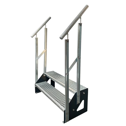 Escalier autonome en acier pour jardin avec escalier extérieur 2 marches et garde-corps RAL 7016