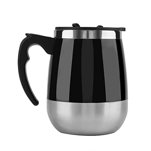 Self Stirring Coffee Mug, Automatic Stirring Coffee Mug Electric Mixing Mug Stainless Steel Magnetic Stirring Cup with Lid Battery Powered (Black)