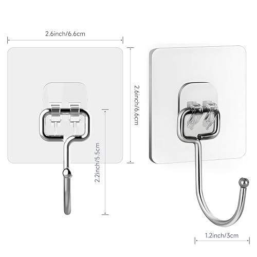 Image of 20 Pack Large Sticky Hooks for Hanging Heavy Duty, Wall Hooks Adhesive, Clear self Adhesive Hooks for Wall, Kitchen, Bathroom, Shower & Ceiling