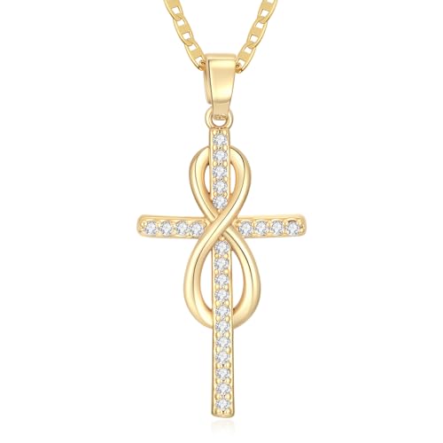 Cross Necklace 14K Gold Cross Necklaces for Women Twisted Cross Infinity Open Loop Pendant Necklace for Womens Religious Jewelry