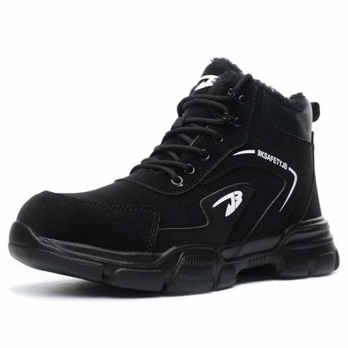 Winter Safety Boots Steel Toe, Fur Lined, Black-a UK 9