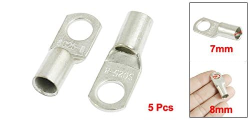 TOP-VIGOR 5Pcs 4 AWG Copper Wire Lug SC25-8, Crimp Ring Terminals Cable Lugs Bolt Hole, Battery Cable Ends Eyelets Connectors for Car Boat Auto Electrical Use