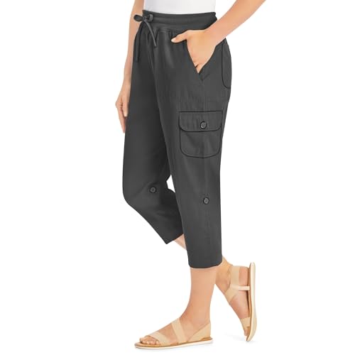 Collections Etc Convertible Cargo Capri Ribbed Elasticized Drawstring Waist Pants