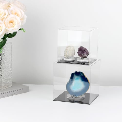 Image of 6x6x6Inch Fully Assembled Acrylic Display Case with Black Base | Clear Cube Dustproof Acrylic Display Box for Collectibles, Alternative Glass Case with Black Stand for Display Action Figure