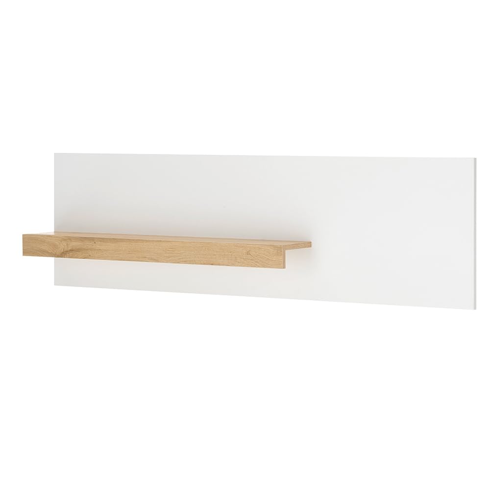 Lomadox Büromöbel Set weiß mit Eiche 4-teilig modern, 1 Schreibtisch, 1 Wandboard, 1 Regal, 1 Stauraumschrank