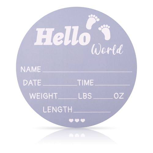 Image of Gosknor Baby Announcement Sign, Wooden Baby Name Sign Blue Birth Announcement Sign Hello World Baby Footprint Newborn Announcement Sign for Babies Nursery Hospital