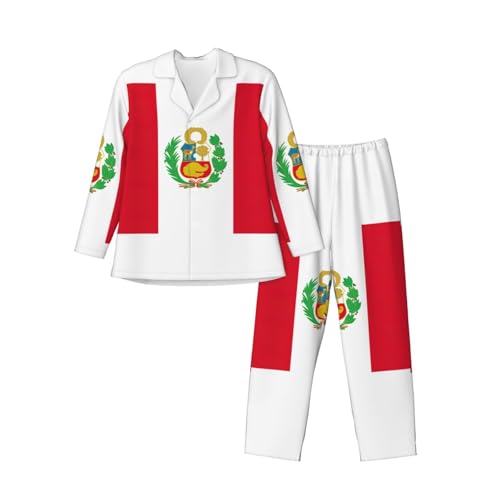 Pyjama imprimé drapeau du Pérou, ensemble détente col cranté