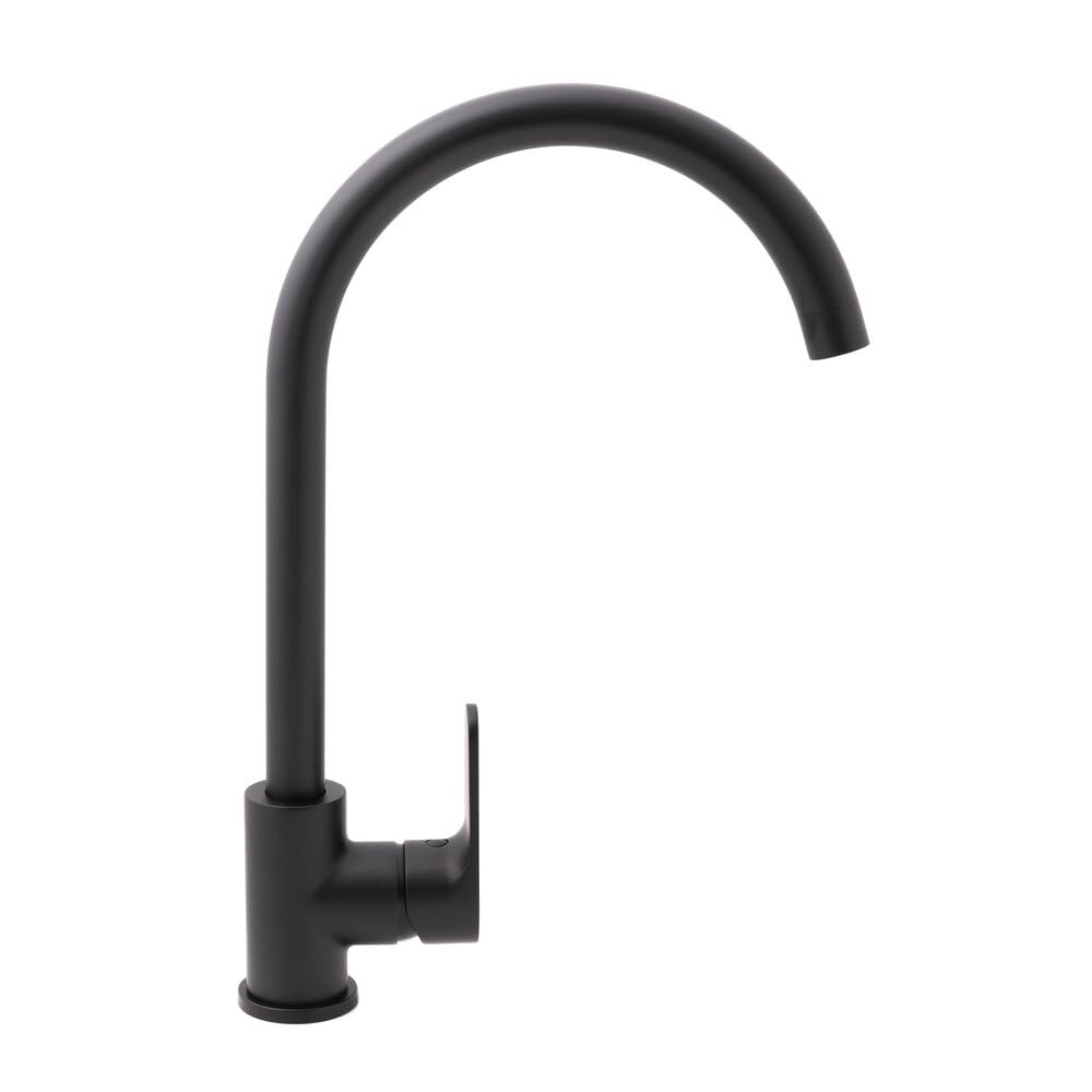Clever Rocket Cocina 62084 – Grifo Monomando de Cocina en Negro Mate | Caño Giratorio | Apertura en Frío | Cartucho Cerámico 35 mm | Incluye Flexos 3/8” | Diseño Moderno y Resistente