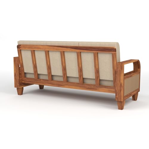Image of KINGS HOME FURNITURE Sheesham Wooden 7 Seater Sofa for Living Room | Solid Wood Sofa with Rattan Cane Side Rack | Rosewood Sofa Set for Home & Office | Lounge (Honey, 3+2+2 Seater)