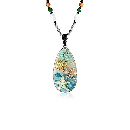 Da Piao Liang Ocean-Inspired Necklace With Conch, Starfish, Turquoise And Tiger Eyes For Summer Beach Vibes - Adjustable Rope Perfect For Women