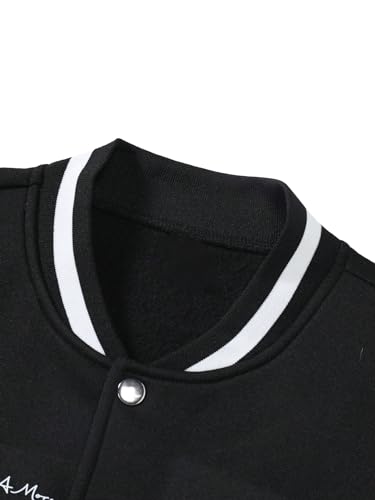 WDIRARA Men's Letter Print Two Tone Baseball Jacket Drop Shoulder Long Sleeve Varsity Coat Outerwear3