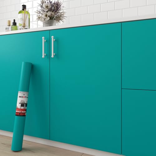 Decotalk Papier Peint Adhesif Mural Bleu Paon Mat 60X500cm Adhesif pour Meuble Bleu Rouleau Vinyle Autocollant Impermeable pour Cuisine Chambre Salon Salle de...