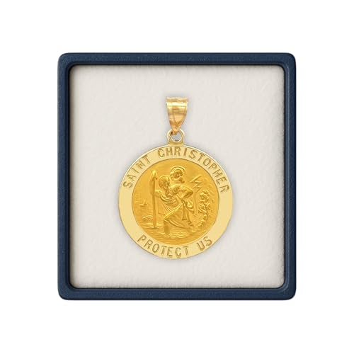 RP Real 14K Gold Pendant for Men or Women, Authentic Heirloom Quality 14K Yellow or White Gold St Christopher Medal, Handcrafted in the USA, Durable Anti-Tarnish Production