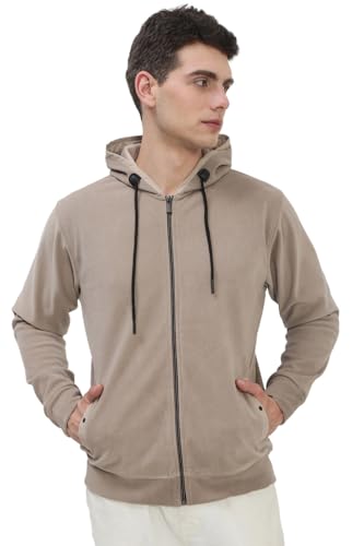 Image of SHOWOFFFF Men Solid Front-Open Sweatshirt | Hooded Full Sleeves Cotton Sweatshirt's for Mens | Slim Fit Regular Length Sweatshirts for Men's