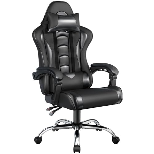 Yaheetech Gaming-Stuhl Ergonomischer Gaming Sessel mit Massagefunktion Computerstuhl Bürostuhl mit Wippfunktion von 125° verstellbar Gamer Stuhl für für Homeoffice und Gaming Schwarz