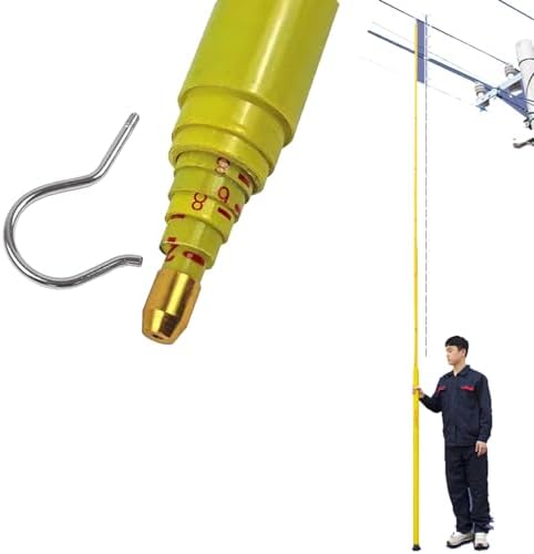 Telescoping Yellow Height Measuring Stick with Hook, 60 Ft Epoxy Resin Rod for Live Power Line & Tree Height Measurement, Durable 19.7 Ft Length (1 Pack)
