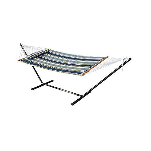 eZone Quilted Fabric Rope Hammock Two Person with 12-Foot Stand and Spreader Bars,Pad and Pillow, Freestanding Outdoor Heavy Duty 350 Pound Capacity, for Indoor and Outdoor (Aqua)