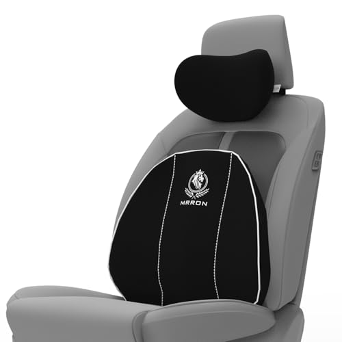 Image of MRRON Series Memory Foam Neck Rest & Lumbar Support for Car or Office Chair, Neck Pillow Kit Designed Ergonomically for Extra Support (Black, Spine Support)