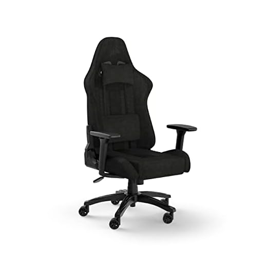 Corsair TC100 Relaxed-Gaming-Stuhl – Stoff – Vom Rennsport inspiriertes Design – Lendenkissen – Abnehmbares Nackenkissen aus Memory-Schaumstoff – Verstellbare Armlehnen – Schwarz