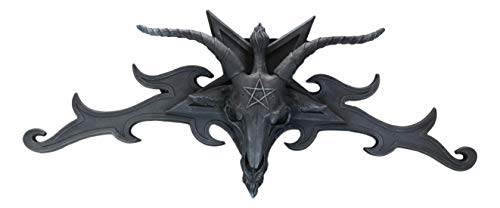 Ebros Large 34'Wide Sabbatic Goat Of Mendes Baphomet Head With Pentagram Star And Hell Fire Wings Wall Decor Plaque Entrance Overdoor Pediment Door Hanger 3D Wall Art Horned God