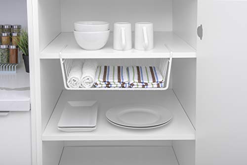 Smart-Design-Undershelf-Storage-Basket-Set-of-6-Medium-Snug-Fit-Arms-Steel-Metal-Wire-Frame-Rust-Resistant-Cabinet-Pantry-Shelf-Organizer-Rack-Kitchen-Bathroom-16-x-55-Inch-White