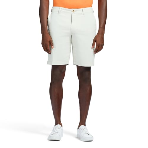 IZOD Men's Saltwater 9.5" Flat Front Chino Short, Silver Birch White