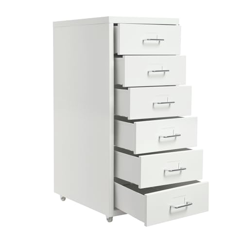 Image of Vertical 6 Drawer File Cabinets with Wheels, 27 in Metal Filing Storage Cabinets with Handle, 6 Tier Vertical File Cabinets for Office Home, Easy Assemble