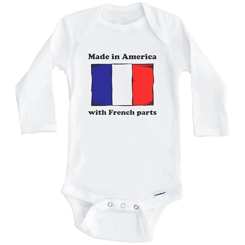 Made in America with French Parts Funny France Flag One Piece Baby Bodysuit (Long Sleeve)