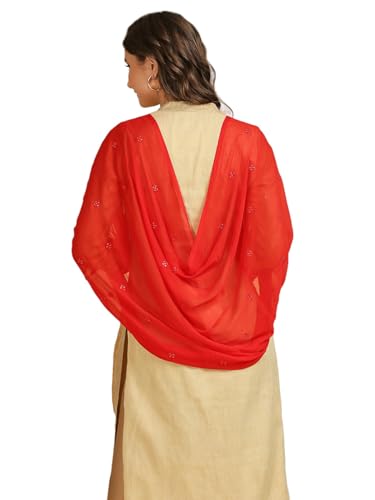 Image of DUPATTA BAZAAR Women's Embroidered Chiffon Dupatta with Delicate Sequins