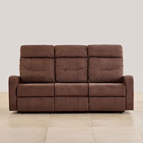 Image of Home Centre | Helios Toledo Fabric 3-Seater Manual Recliner | Recliner Sofa for Living Room | Solid Wood | Brown | 2 Year Warranty