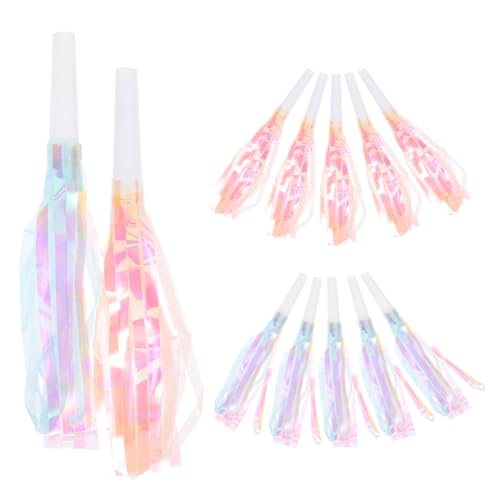 iplusmile 12 piezas Silbatos de Fiesta Infantiles Coloridos con Flecos Pequeños para Cumpleaños Deportivos Bocinas de Ruido Portátiles Azul y Naranja
