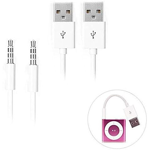 iAbler iPod Shuffle Cable, 2 Pack 3.5mm Jack/Plug to USB USB Power Charger Sync Data Transfer Cable for iPod Shuffle 3rd 4th 5th MP3/MP4 Cover