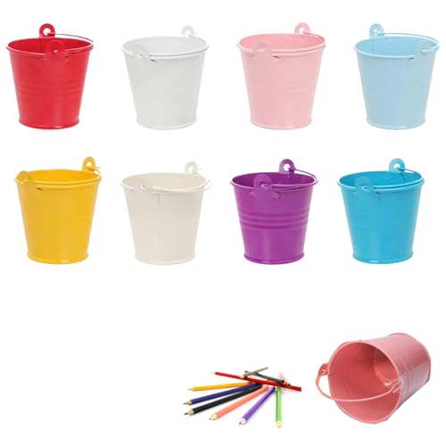 8Pcs Mini Cubos de Metal, Mini Cubo de Metal para Macetas, Pequeño Cubo de Metal Portátil, Mini Cubos Metálicos, Cubos Metálicos Portátiles, Macetas Cubo de Flores Colgantes, para Jardín(8Colores)