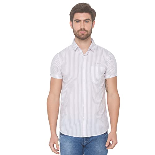 Image of Spykar Men's Cotton Slim Casual Shirts (Baby Pink) (4XL) (MSH-01BB-282)