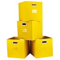 Robuy Cube Storage Bins,13 inch Storage Bin,4-Pack Yellow Storage Boxes with Dual Metal Handles for Organizing Shelves,Closet,Nursery,Home