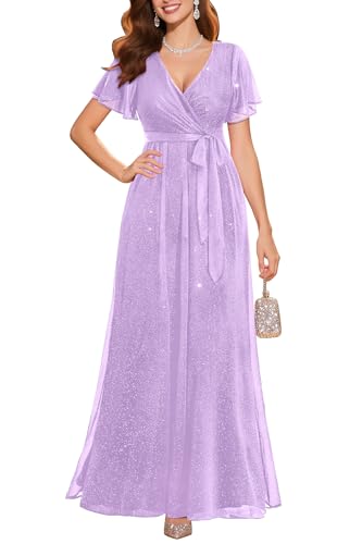 Pinup Fashion Lavender Bridesmaid Dresses Lilac Formal Long Mother Sequin 2026 Maxi Elegant Dress with Sleeves M