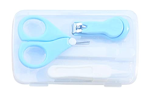 Image of Baby Scissors and Nail Clipper set /4-In-1 Baby Grooming Kit in Plastic Box Packing-Blue
