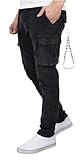 Indicode Herren Cord Hose Cargohose Cargo Hose Baumwolle Cordhose Jogger, Black, Gr.L