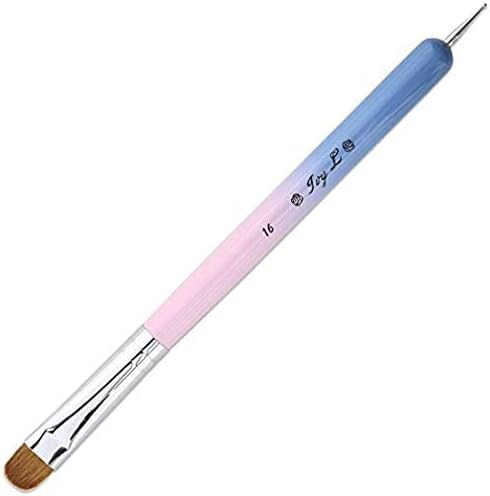 Ivy-L Premium 2 Way French Gel Acrylic Nail Art Kolinsky Brush With Dotting Tool for Professional Manicure Cuticle Clean Up Nail Art Design, Pink Blue Wood Handle (Size 16)