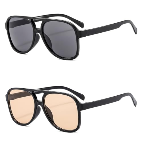 Image of Vintage Aviator Sunglasses for Women Men 70s Glasses Retro Oversized Yellow Lens Shades