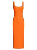 Verdusa Women's Casual Sleeveless Square Neck High Waist Rib Knit Tank Bodycon Long Dress Orange M