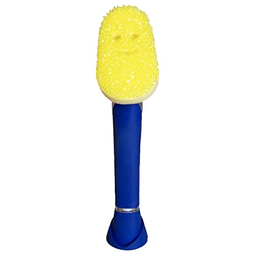 Scrub Daddy Dish Wand Scrubbing Brush with Handle, Soap Dispensing Dish Brushes, Texture Changing Washing Up Sponges With Liquid Dispenser, Scrubber with Scraper & Detachable Head Sponge, Blue