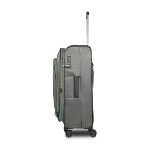 Image of Tommy Hilfiger Westfield Unisex Mid Soft Luggage - Olive+Black | 14-inch Laptop Compatible | Twill Polyester Shell | Flushed TSA Lock | 360 Self-Lubricating Double Wheels | 64L Capacity | 70cm