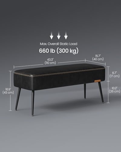 Image of VASAGLE Bench for Entryway, PU Leather, Steel Legs, Loads 660 lb