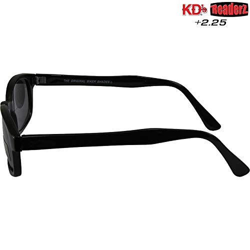 Pacific Coast Feather The Original KD's Biker Shades By PCSUN Black Frames +2.25 Magnification Smoke Lenses, Small4