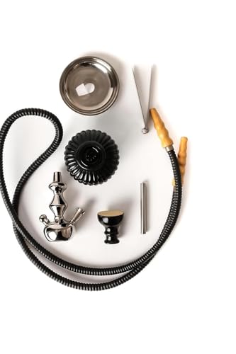 Image of FAB HOME DECOR QT Econo Dual Hose Hookah | Designer Double Pipe Aluminium Stem 12 Inch Glass, Steel Hookah Set For Heavy Smoke | Perfect for Party Lovers (Black Single hose)